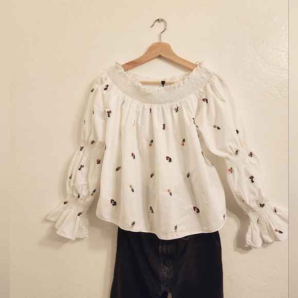 Zara White Floral Off Shoulder Blouse - Picture 5 of 13